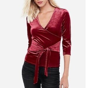 EXPRESS One Eleven Elegant Velvet Ribbed Wrap Top - Red Size L